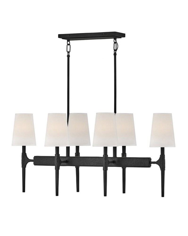 Hinkley Lighting-4468BK-Beaumont - Six Light Linear Oval Pendant in Transitional Rustic Style - 36 Inches Wide by 16.25 Inches High   Black Finish with Etched Opal Glass with Off White Linen Shade