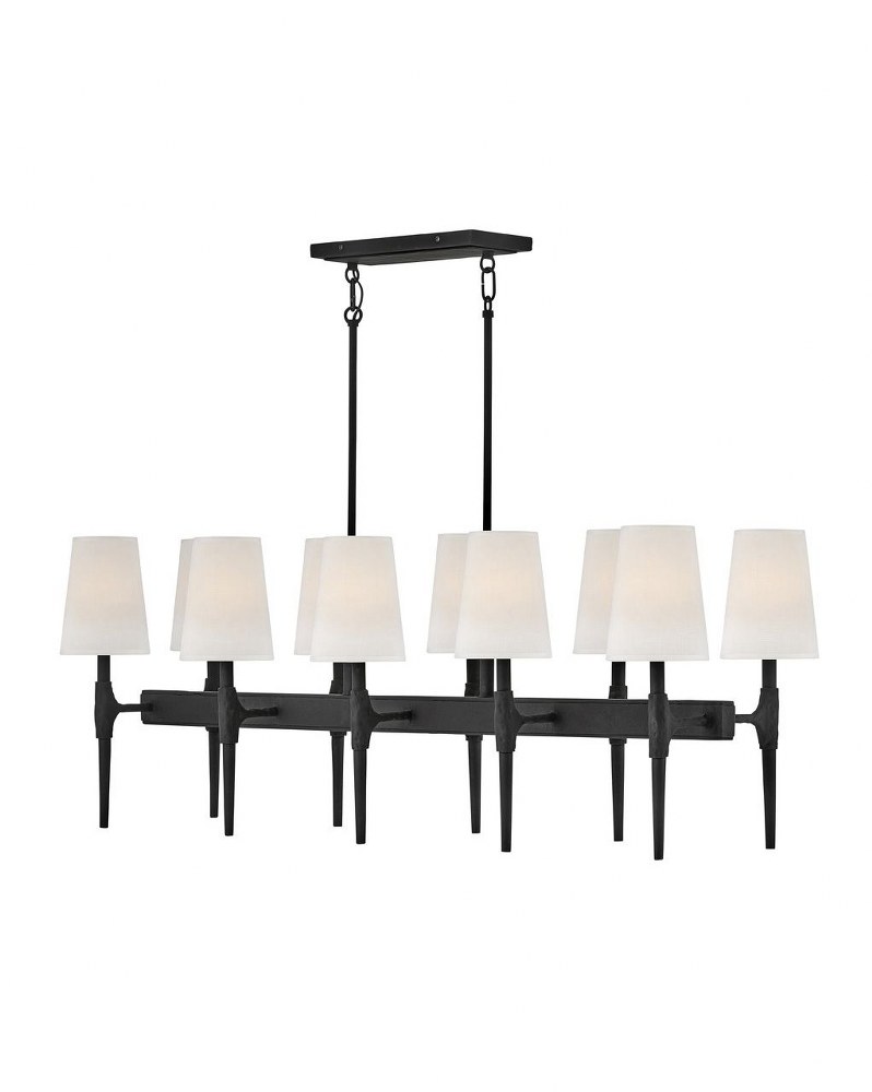 Hinkley Lighting-4469BK-Beaumont - Ten Light Linear Oval Pendant in Transitional Rustic Style - 48 Inches Wide by 16.25 Inches High   Black Finish with Etched Opal Glass with Off White Linen Shade