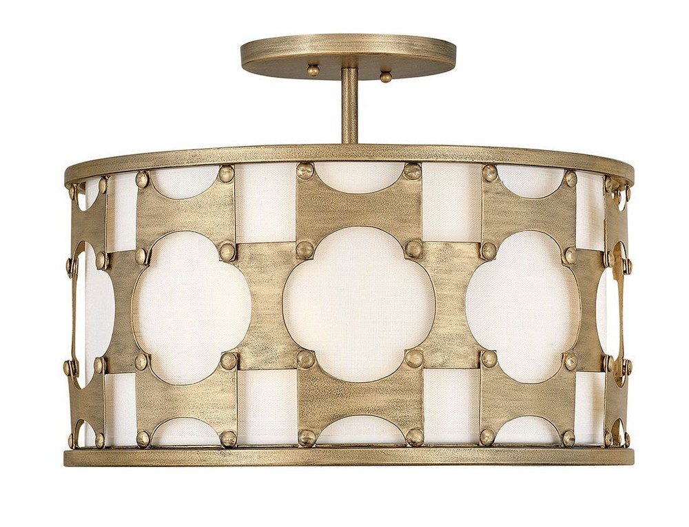 Hinkley Lighting-4733BNG-Carter - 3 Light Medium Semi-Flush Mount in Transitional Style - 17 Inches Wide by 14.5 Inches High Burnished Gold  Weathered Bronze Finish with Etched Acrylic Glass with Off-