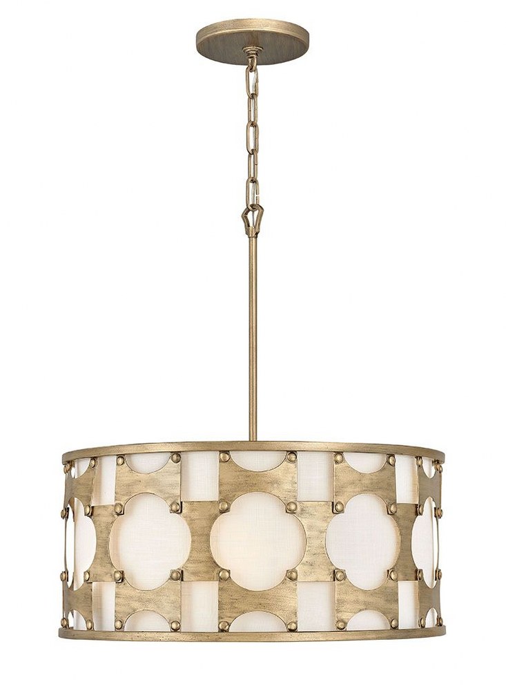 Hinkley Lighting-4735BNG-Carter - 5 Light Medium Drum Chandelier in Transitional Style - 21 Inches Wide by 24 Inches High Burnished Gold  Weathered Bronze Finish with Off-White Textured Shade