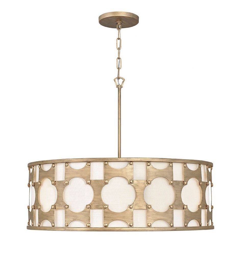 Hinkley Lighting-4736BNG-Carter - 6 Light Large Drum Chandelier in Transitional Style - 28.5 Inches Wide by 24 Inches High   Burnished Gold Finish with Off-White Textured Shade