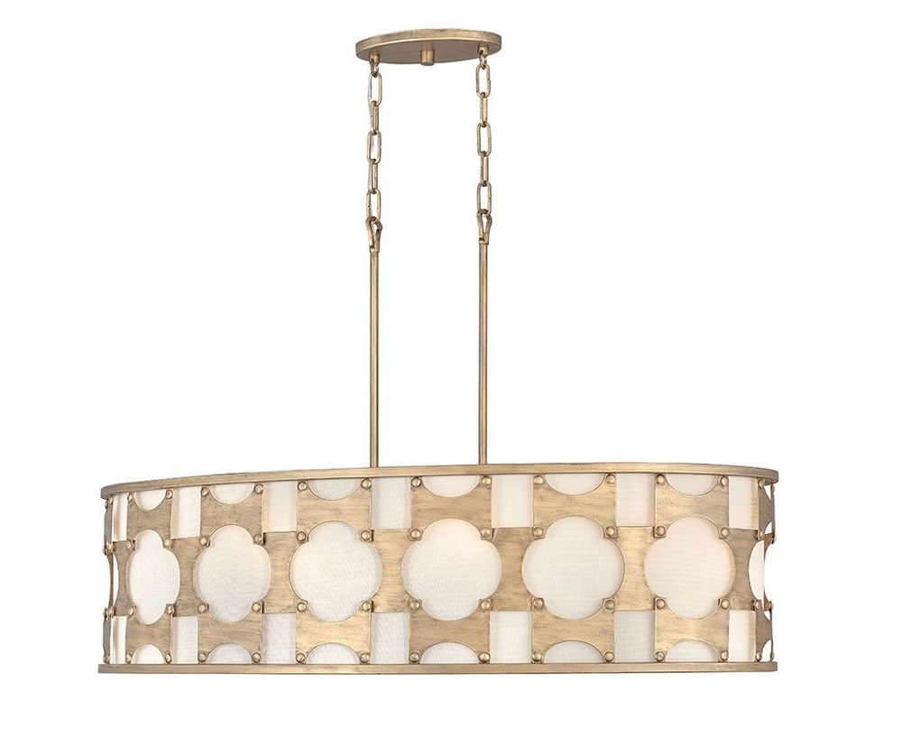 Hinkley Lighting-4738BNG-Carter - 6 Light Linear Chandelier in Transitional Style - 37 Inches Wide by 24.5 Inches High Burnished Gold  Weathered Bronze Finish with Off-White Textured Shade