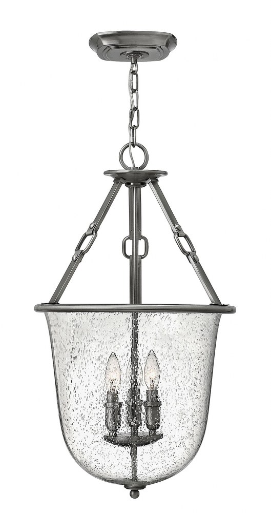 Hinkley Lighting-4783PL-Dakota - Three Light Foyer in Rustic Style - 15.75 Inches Wide by 27.25 Inches High   Polished Antique Nickel Finish with Clear Seedy Glass