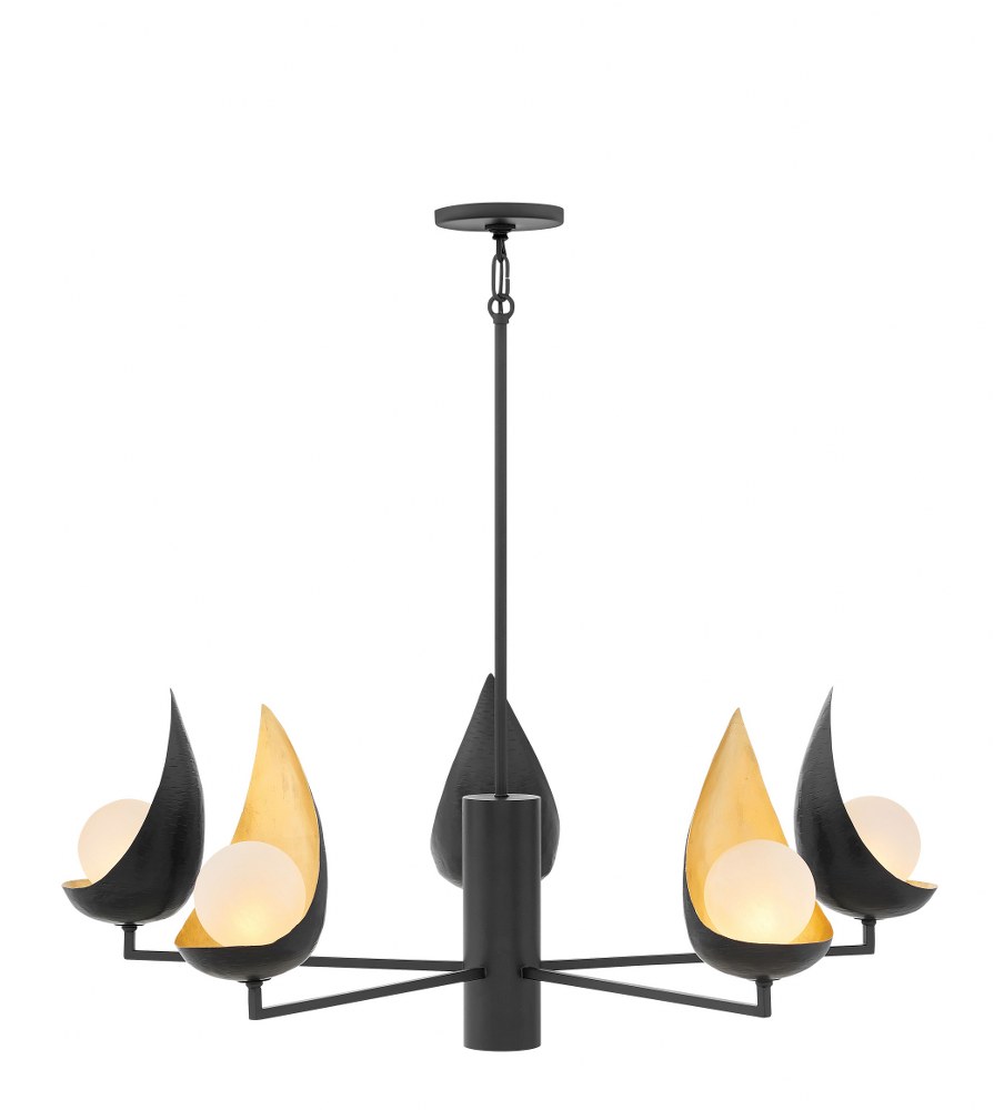 Hinkley Lighting-47905BLK-Ren - Six Light Medium Chandelier in Modern Glam Scandinavian Style - 36 Inches Wide by 14 Inches High   Black Finish with Faux Alabaster Glass