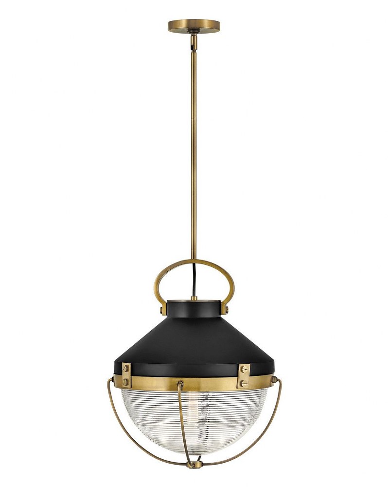 Hinkley Lighting-4844HB-Crew - 1 Light Medium Pendant in Coastal Industrial Style - 16 Inches Wide by 19.75 Inches High Heritage Brass  Heritage Brass Finish with Clear Ribbed Glass