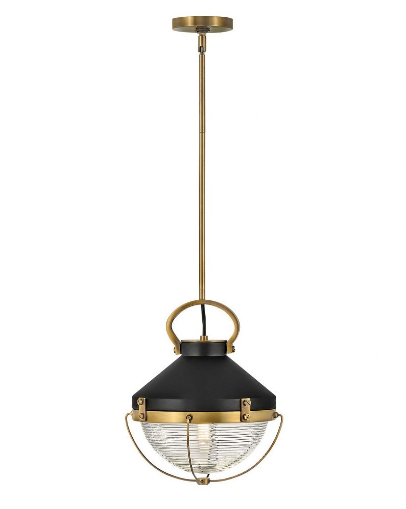 Hinkley Lighting-4847HB-Crew - 1 Light Small Pendant in Coastal Industrial Style - 12 Inches Wide by 15.25 Inches High Heritage Brass  Heritage Brass Finish with Clear Ribbed Glass