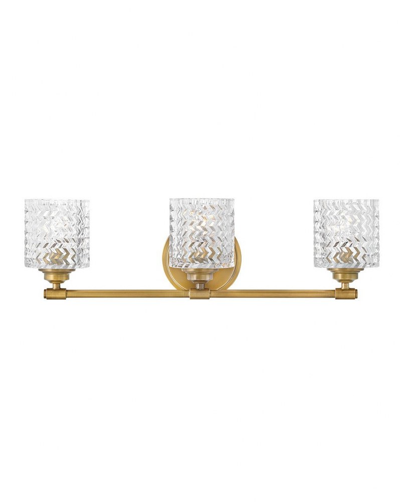 Hinkley Lighting-5043HB-Elle - 3 Light Bath Vanity in Traditional Style - 24 Inches Wide by 7.5 Inches High Heritage Brass  Chrome Finish with Clear Chevron Glass