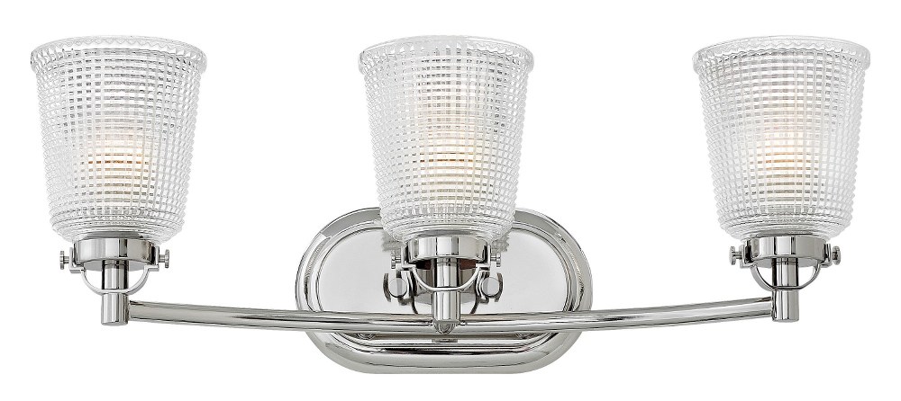 Hinkley Lighting-5353PN-Bennett - 3 Light Bath Vanity in Traditional Coastal Style - 24.25 Inches Wide by 8.75 Inches High   Polished Nickel Finish with Clear Holophane Glass