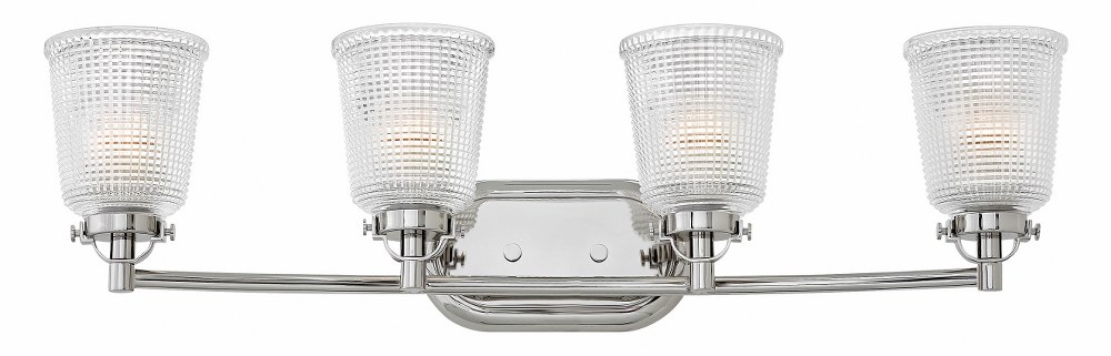 Hinkley Lighting-5354PN-Bennett - 4 Light Bath Vanity in Traditional Coastal Style - 31.75 Inches Wide by 8.75 Inches High   Polished Nickel Finish with Clear Holophane Glass