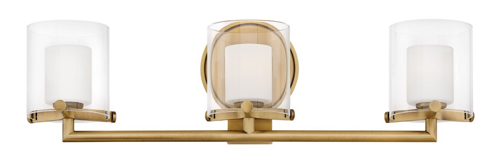 Hinkley Lighting-5493HB-LL-Rixon - 3 Light Bath Vanity in Mid-Century Modern Style - 24 Inches Wide by 7 Inches High Heritage Brass LED Chrome Finish with Clear/Etch Opal Glass