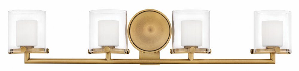 Hinkley Lighting-5494HB-LL-Rixon - 4 Light Bath Vanity in Mid-Century Modern Style - 33.75 Inches Wide by 7 Inches High Heritage Brass LED Heritage Brass Finish with Clear/Etch Opal Glass