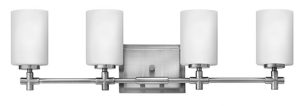 Hinkley Lighting-57554BN-Laurel - 4 Light Bath Vanity in Traditional and Transitional and Coastal Style - 27.75 Inches Wide by 8 Inches High Brushed Nickel  Polished Nickel Finish with Etched Opal Gla