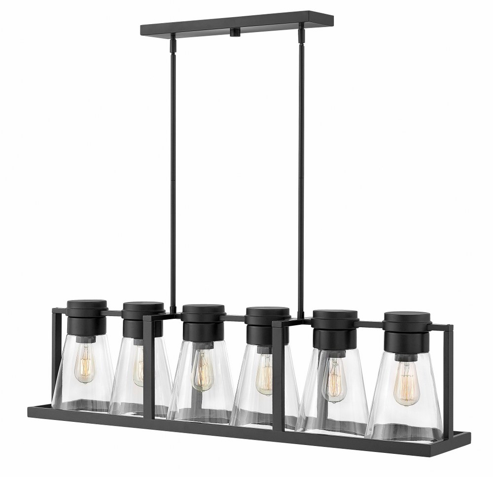 Hinkley Lighting-63306BK-CL-Refinery - 6 Light Linear Chandelier in Industrial Style - 43.75 Inches Wide by 11.25 Inches High Black Clear Black Finish with Smoked Glass