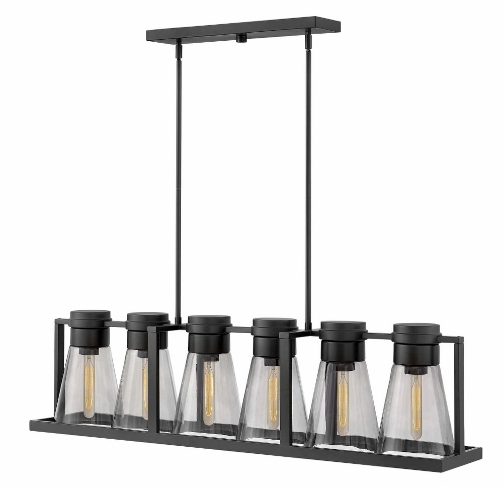 Hinkley Lighting-63306BK-SM-Refinery - 6 Light Linear Chandelier in Industrial Style - 43.75 Inches Wide by 11.25 Inches High Black Smoked Black Finish with Smoked Glass