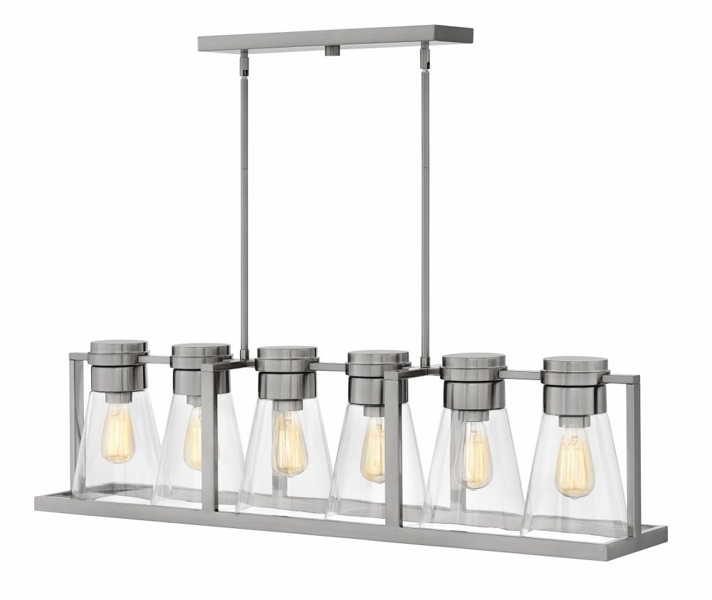 Hinkley Lighting-63306BN-CL-Refinery - 6 Light Linear Chandelier in Industrial Style - 43.75 Inches Wide by 11.25 Inches High Brushed Nickel Clear Black Finish with Smoked Glass