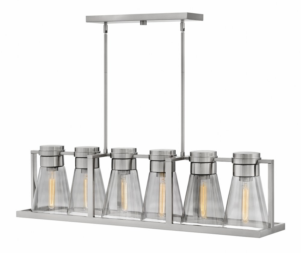 Hinkley Lighting-63306BN-SM-Refinery - 6 Light Linear Chandelier in Industrial Style - 43.75 Inches Wide by 11.25 Inches High Brushed Nickel Smoked Black Finish with Smoked Glass