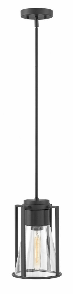 Hinkley Lighting-63307BK-CL-Refinery - 1 Light Small Pendant in Industrial Style - 7.75 Inches Wide by 12 Inches High Black Clear Brushed Nickel Finish with Smoked Glass