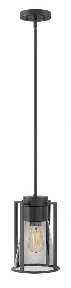 Hinkley Lighting-63307BK-SM-Refinery - 1 Light Small Pendant in Industrial Style - 7.75 Inches Wide by 12 Inches High Black Smoked Brushed Nickel Finish with Smoked Glass