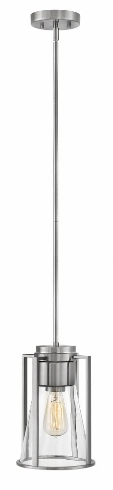 Hinkley Lighting-63307BN-CL-Refinery - 1 Light Small Pendant in Industrial Style - 7.75 Inches Wide by 12 Inches High Brushed Nickel Clear Brushed Nickel Finish with Smoked Glass