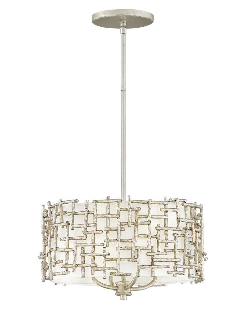 Fredrick Ramond Lighting-FR33103SLF-Farrah-Four Light Small Drum Pendant in Transitional Style-16 Inches Wide by 9.5 Inches Tall Silver Leaf  Silver Leaf Finish with White Linen Shade