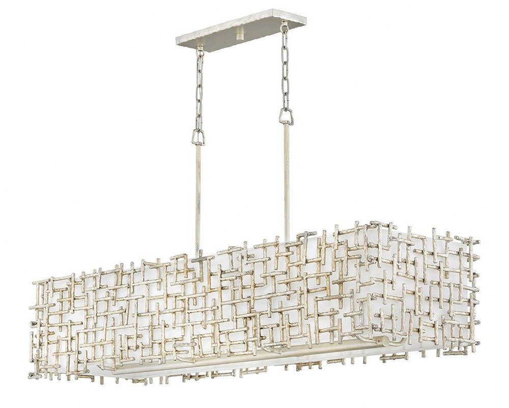 Fredrick Ramond Lighting-FR33105SLF-Farrah-Eight Light Linear Oval Chandelier in Transitional Style-24.25 Inches Wide by 23.75 Inches Tall Silver Leaf  Silver Leaf Finish with White Linen Shade