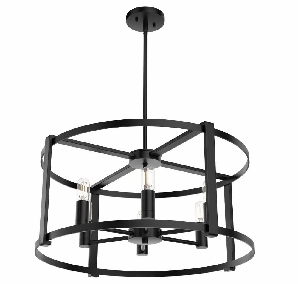 Hunter Fans-19001-Astwood 6-Light Drum Chandelier in Caged Style-26 Inches Wide by 21 Inches High Matte Black  Polished Nickel Finish