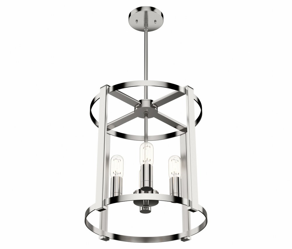 Hunter Fans-19002-Astwood-Four Light Lantern Chandelier in Caged Style-16 Inches Wide by 25.5 Inches High   Polished Nickel Finish