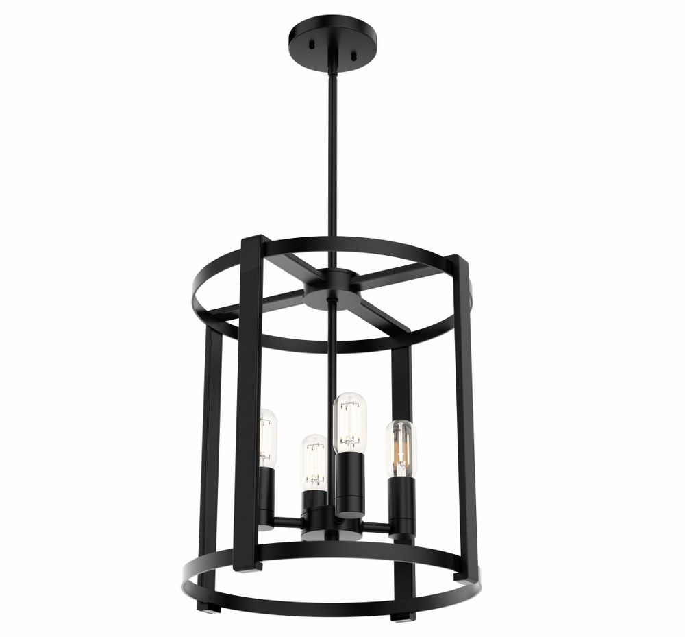 Hunter Fans-19003-Astwood-Four Light Lantern Chandelier in Caged Style-16 Inches Wide by 25.5 Inches High   Matte Black Finish