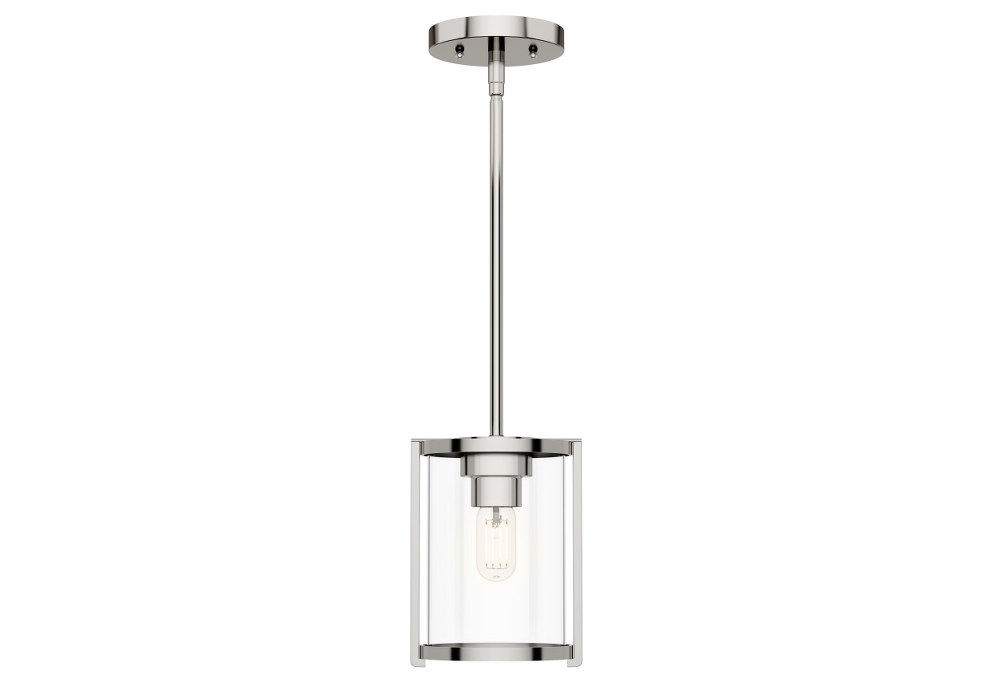 Hunter Fans-19004-Astwood-One Light Cylinder Pendant in Farmhouse Style-6 Inches Wide by 16.5 Inches High   Polished Nickel Finish with Clear Glass