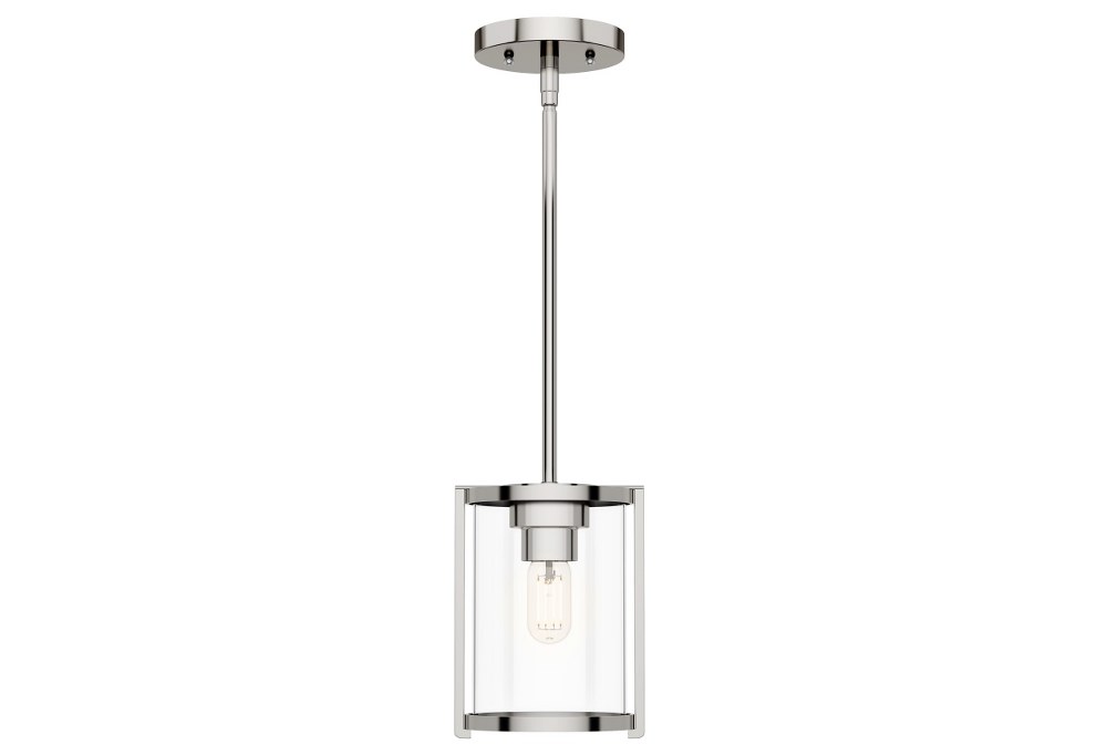 Hunter Fans-19004-Astwood 1-Light Cylinder Pendant in Farmhouse Style-6 Inches Wide by 16.5 Inches High Polished Nickel  Polished Nickel Finish with Clear Glass