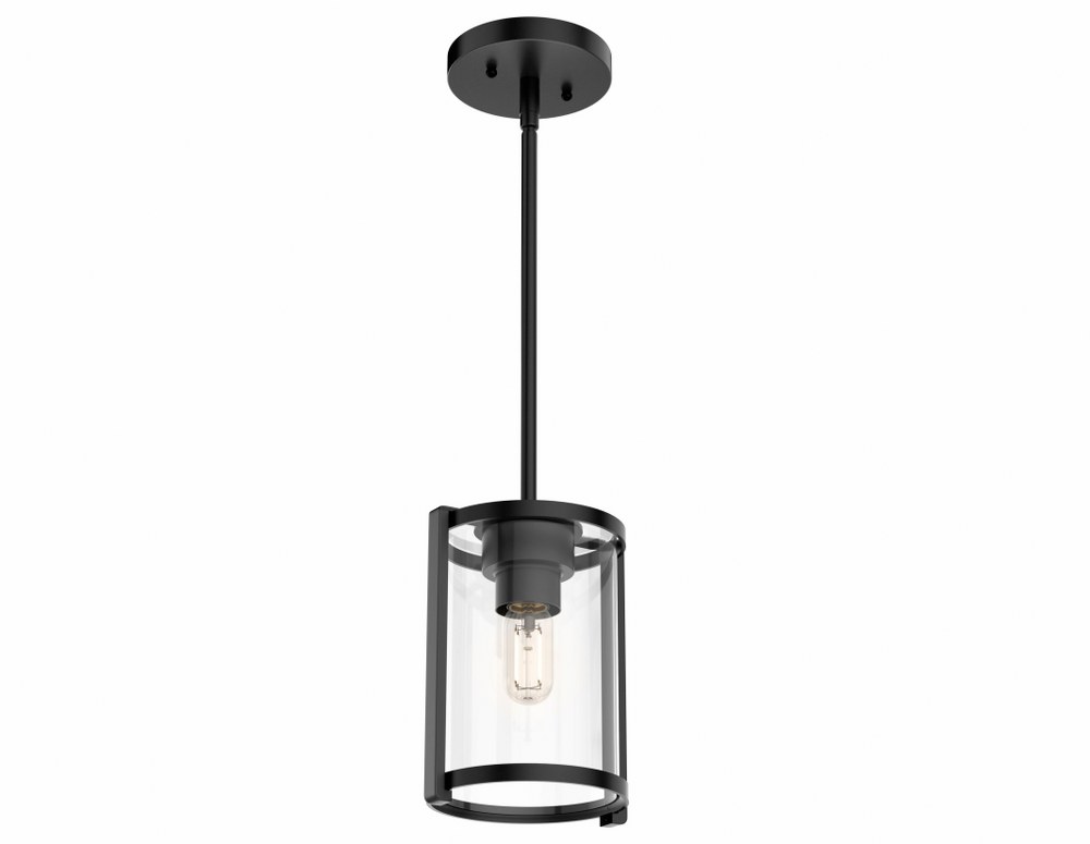 Hunter Fans-19005-Astwood 1-Light Cylinder Pendant in Farmhouse Style-6 Inches Wide by 16.5 Inches High Matte Black  Polished Nickel Finish with Clear Glass