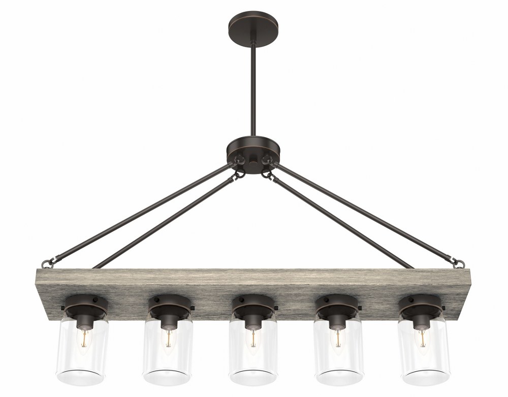 Hunter Fans-19006-Devon Park 5-Light Rectangle Chandelier in Casual Style-38 Inches Wide by 31.8 Inches High Onyx Bengal  Onyx Bengal Finish with Clear Glass