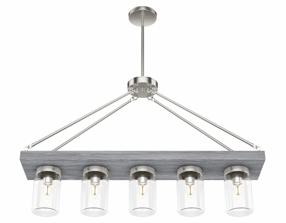 Hunter Fans-19007-Devon Park 5-Light Rectangle Chandelier in Casual Style-38 Inches Wide by 31.8 Inches High Brushed Nickel  Onyx Bengal Finish with Clear Glass