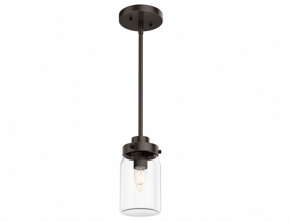 Hunter Fans-19008-Devon Park 1-Light Jar Pendant in Farmhouse Style-4.4 Inches Wide by 16.3 Inches High Onyx Bengal  Onyx Bengal Finish with Clear Glass