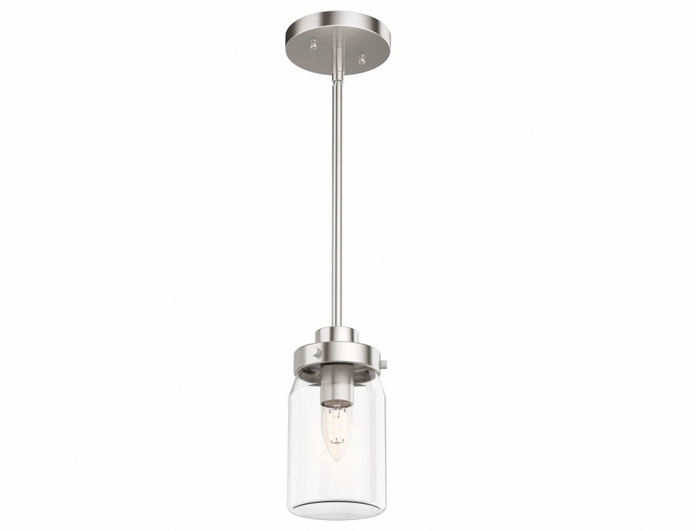 Hunter Fans-19009-Devon Park 1-Light Jar Pendant in Farmhouse Style-4.4 Inches Wide by 16.3 Inches High Brushed Nickel  Onyx Bengal Finish with Clear Glass