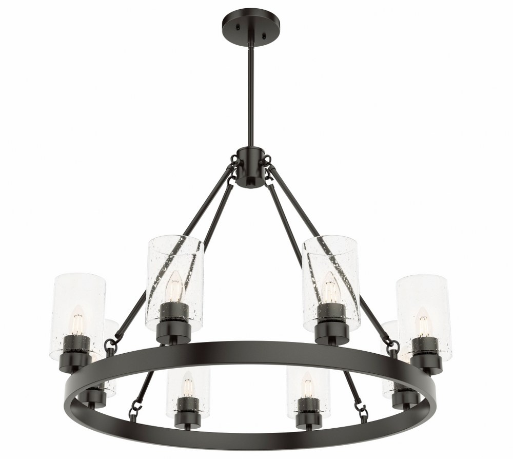 Hunter Fans-19011-Hartland 8-Light Wagon Wheel Chandelier in Casual Style-32 Inches Wide by 30.6 Inches High Noble Bronze  Matte Silver Finish with Seeded Glass