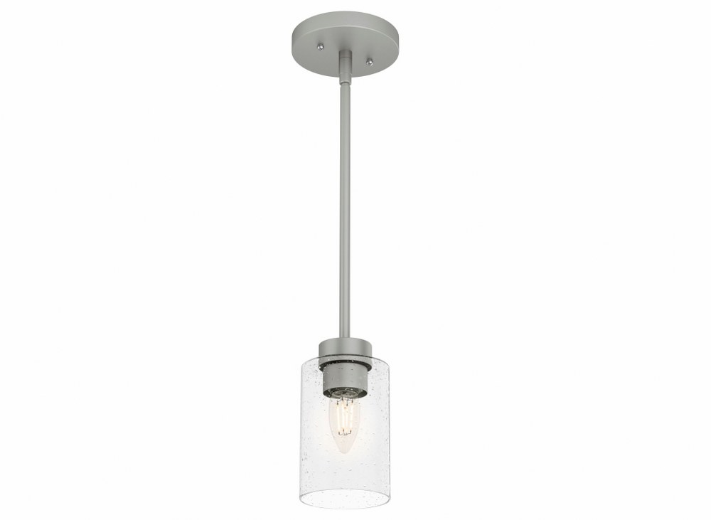Hunter Fans-19012-Hartland 1-Light Jar Pendant in Farmhouse Style-3.9 Inches Wide by 15 Inches High Matte Silver  Matte Silver Finish with Seeded Glass