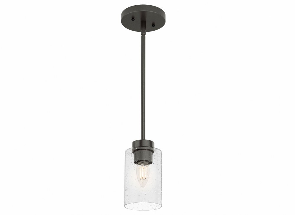 Hunter Fans-19013-Hartland 1-Light Jar Pendant in Farmhouse Style-3.9 Inches Wide by 15 Inches High Noble Bronze  Matte Silver Finish with Seeded Glass