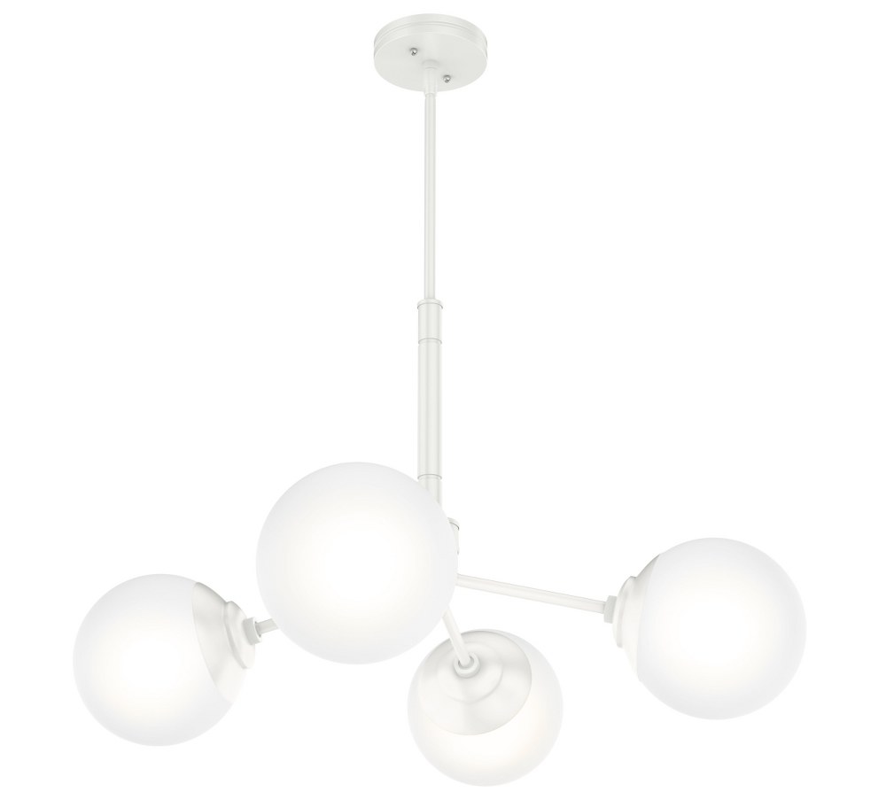 Hunter Fans-19017-Hepburn 4-Light Sputnik Chandelier in Casual Style-30 Inches Wide by 26.8 Inches High Matte White  Painted Modern Brass Finish with White Glass