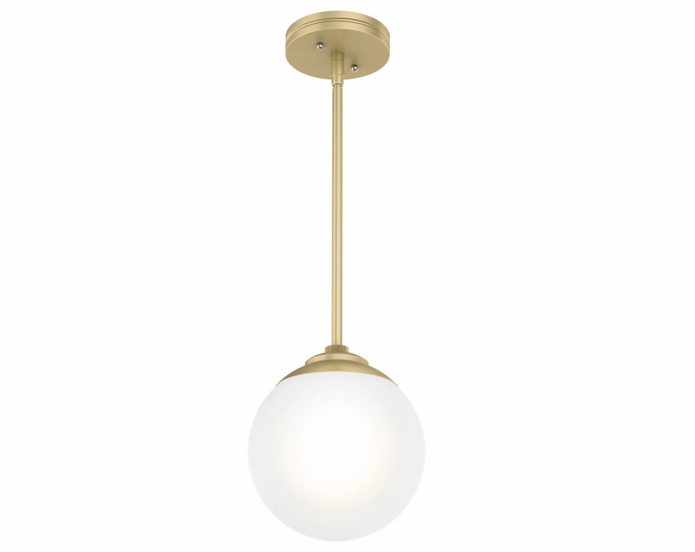 Hunter Fans-19018-Hepburn 1-Light Globe Pendant in Casual Style-7.9 Inches Wide by 16.6 Inches High Modern Brass  Painted Modern Brass Finish with White Glass