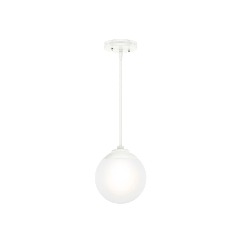 Hunter Fans-19019-Hepburn 1-Light Globe Pendant in Casual Style-7.9 Inches Wide by 16.6 Inches High Matte White  Painted Modern Brass Finish with White Glass