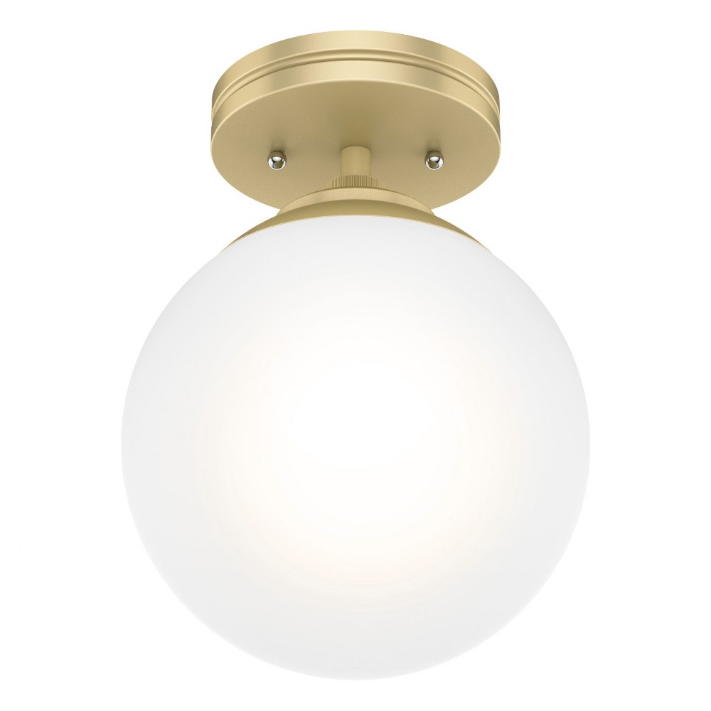 Hunter Fans-19020-Hepburn 1-Light Globe Flush Mount in Casual Style-7.9 Inches Wide by 10.4 Inches High Modern Brass  Painted Modern Brass Finish with White Glass