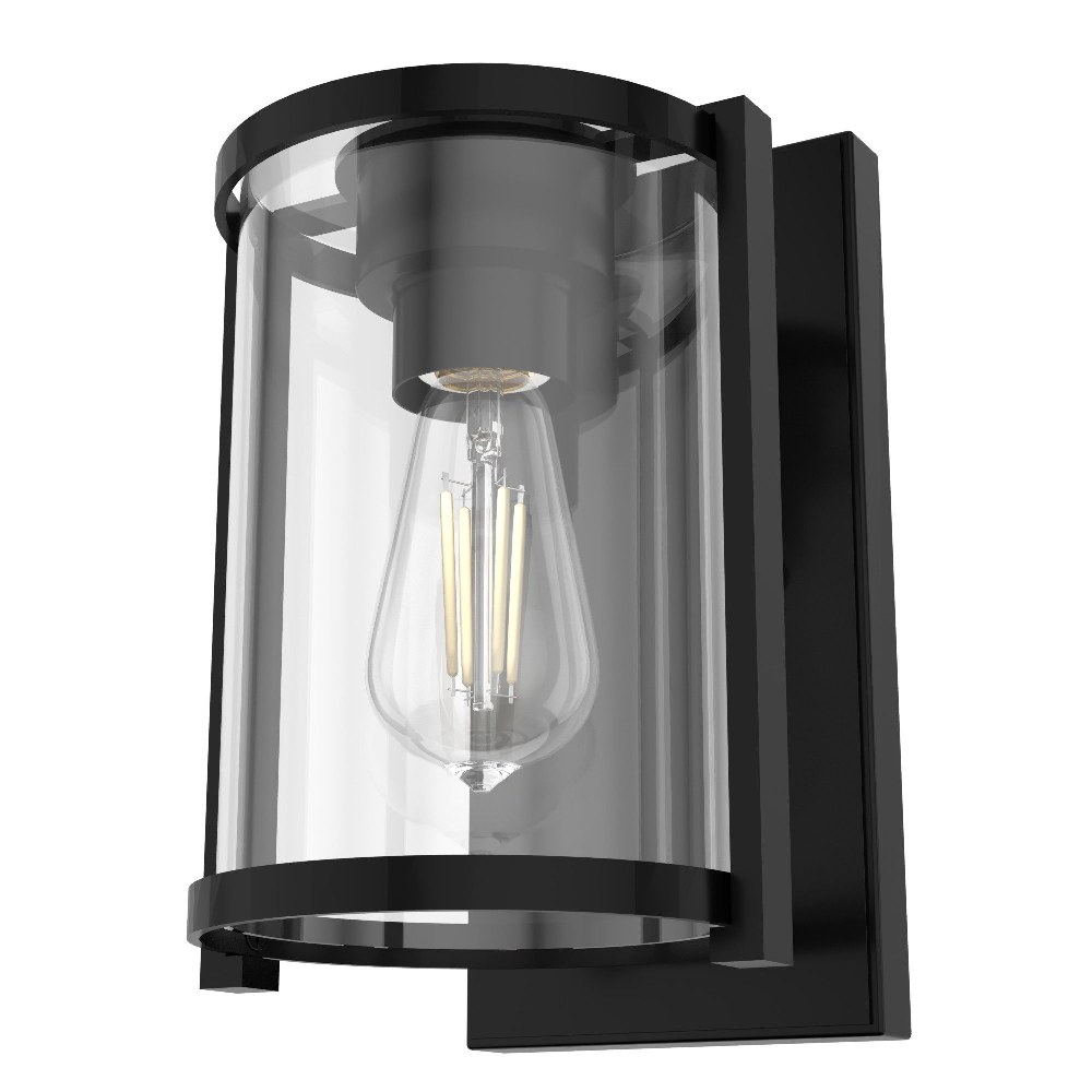 Hunter Fans-19125-Astwood-1 Light Wall Sconce in Caged Style-7.5 Inches Wide by 10.25 Inches High   Matte Black Finish with Clear Glass