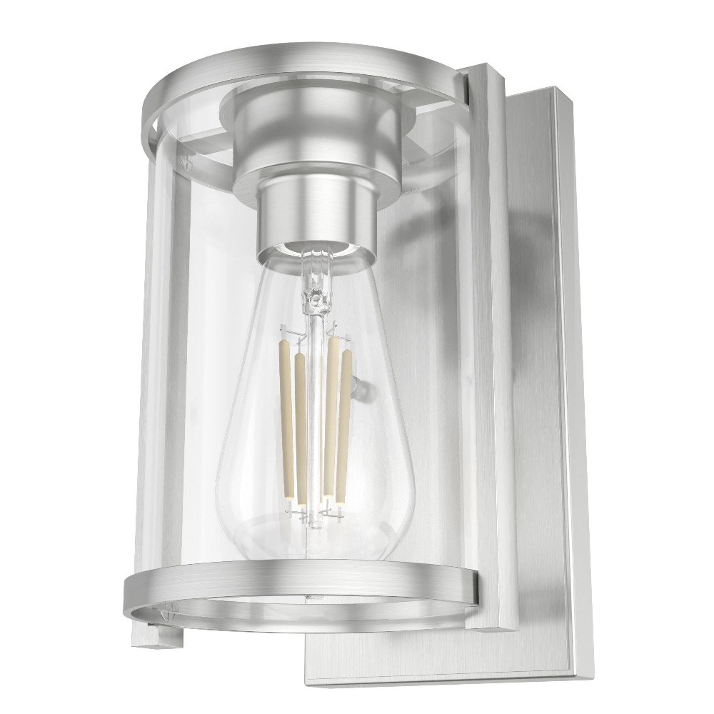 Hunter Fans-19126-Astwood-1 Light Wall Sconce in Caged Style-7.5 Inches Wide by 10.25 Inches High   Brushed Nickel Finish with Clear Glass