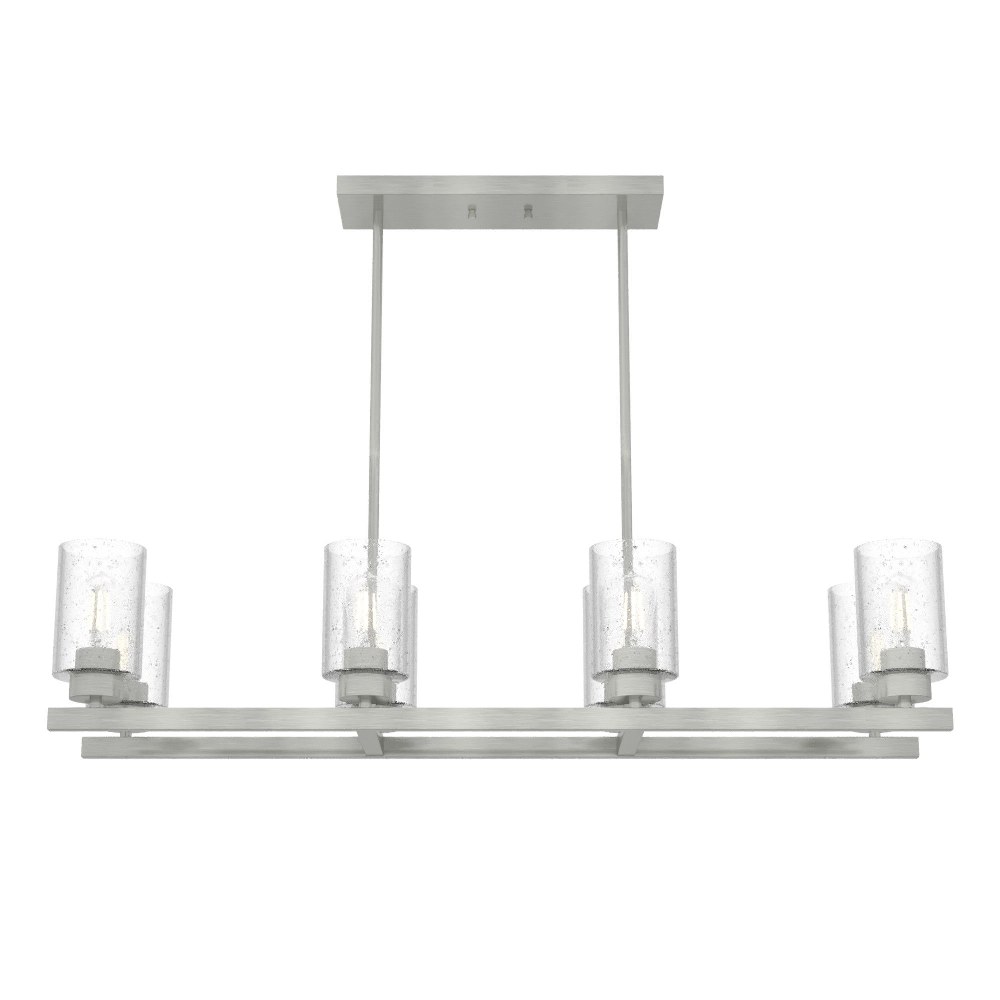 Hunter Fans-19159-Hartland 8-Light Linear Chandelier In Farmhouse Style-8.25 Inches Tall and 12.25 Inches Wide Brushed Nickel  Brushed Nickel Finish with Seeded Glass