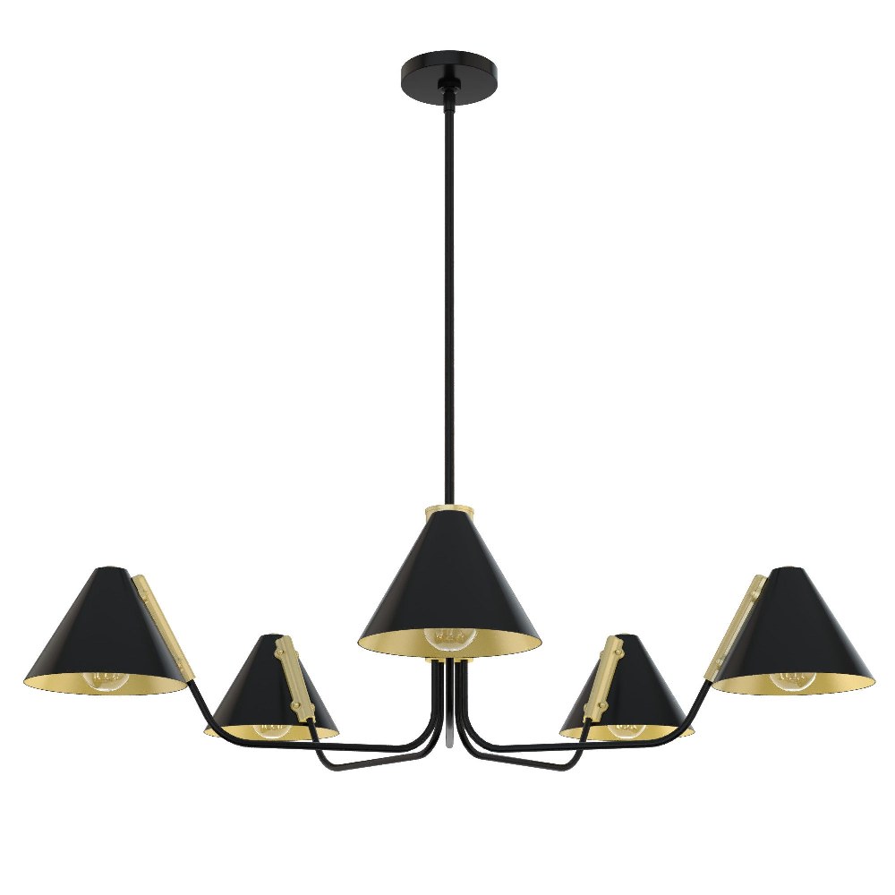 Hunter Fans-19195-Grove Isle 5-Light Chandelier in Formal Style-40.75 Inches Wide by 12 Inches High Matte Black  Matte Black Finish with Metal Shade