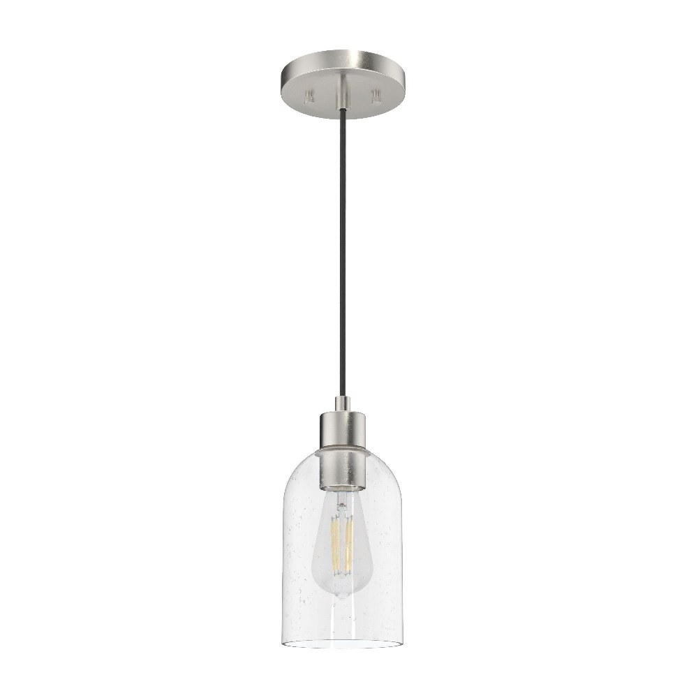 Hunter Fans-19200-Lochemeade 1-Light Pendant in Modern Style-4.5 Inches Wide by 15.75 Inches High Brushed Nickel  Brushed Nickel Finish with Clear Seeded Glass