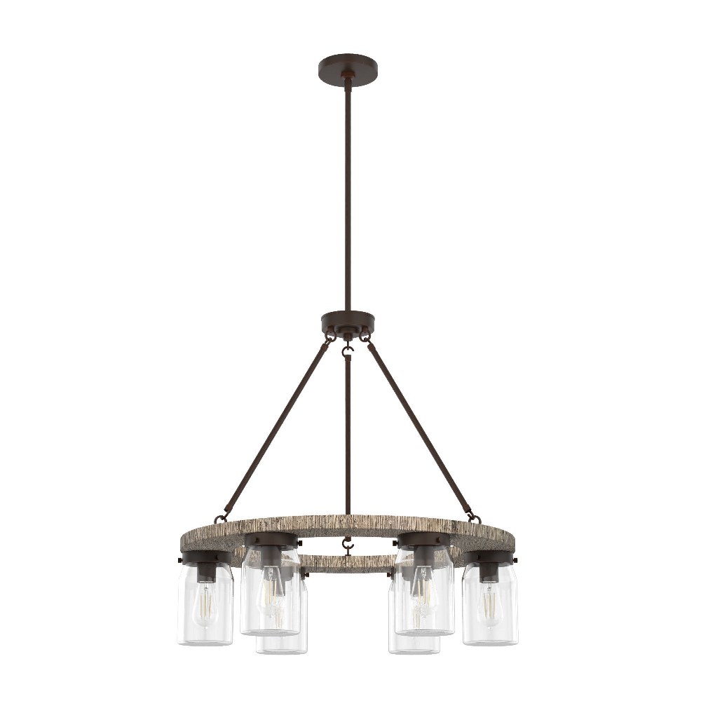 Hunter Fans-19210-Devon Park-6 Light Chandelier in Casual Style-26.5 Inches Wide by 26.5 Inches High   Onyx Bengal Finish with Clear Glass