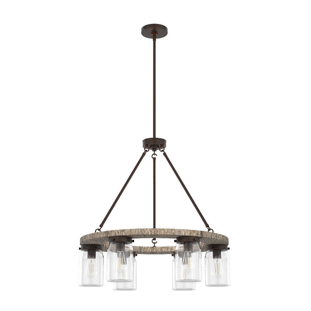 Hunter Fans-19210-Devon Park 6-Light Chandelier in Casual Style-26.5 Inches Wide by 26.5 Inches High Onyx Bengal  Onyx Bengal Finish with Clear Glass