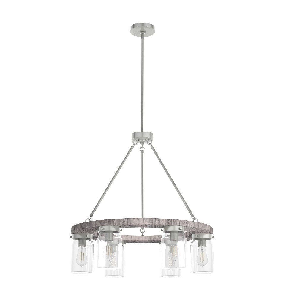 Hunter Fans-19211-Devon Park 6-Light Chandelier in Casual Style-26.5 Inches Wide by 26.5 Inches High Brushed Nickel  Onyx Bengal Finish with Clear Glass